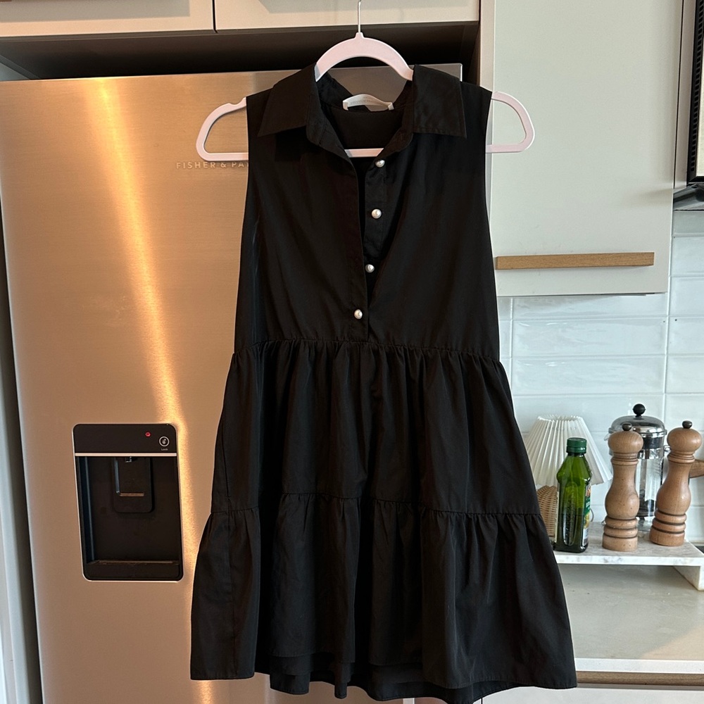 Amanda Uprichard Black Sleeveless Button-Up Dress